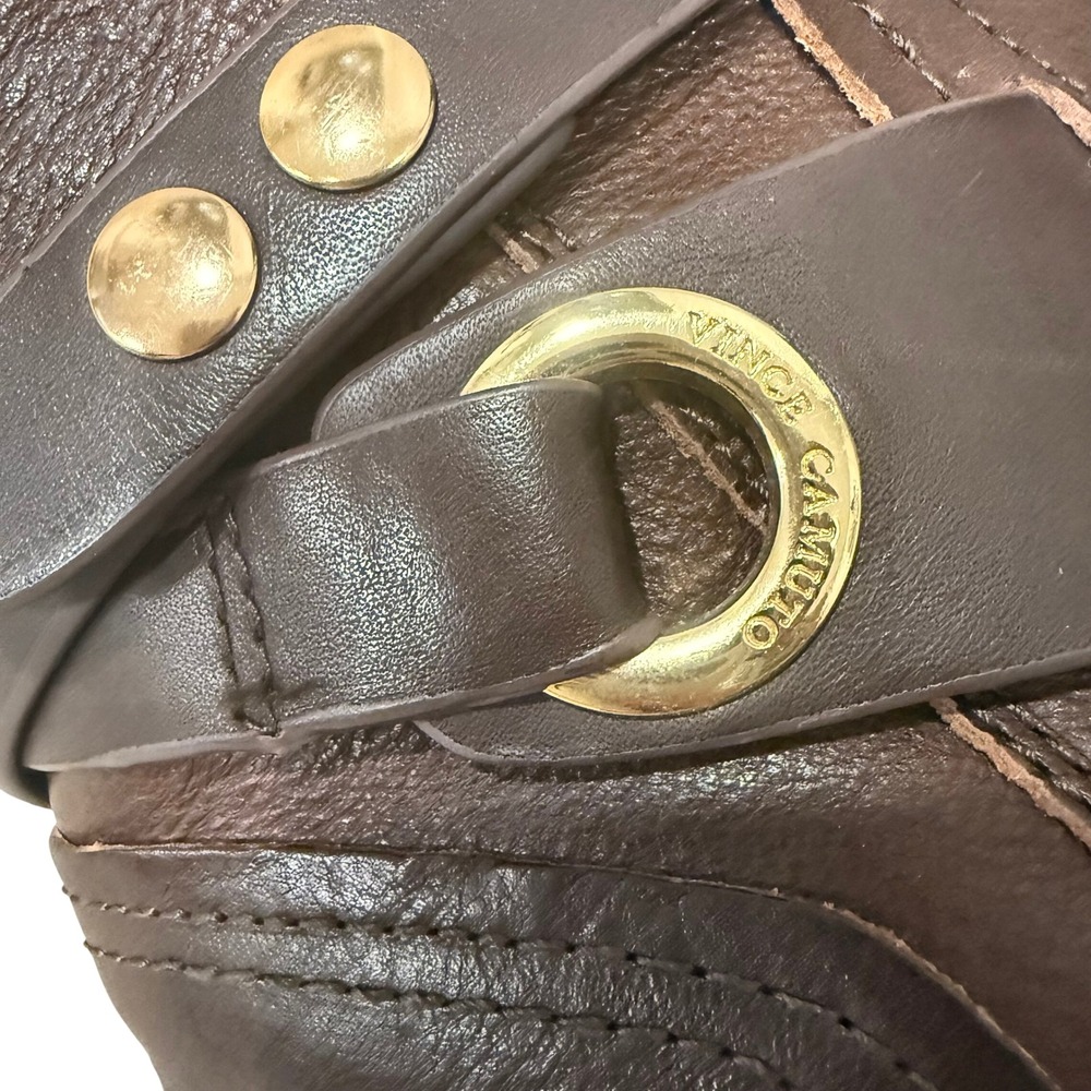 Vince Camuto Riding Boots Womens 8.5 Brown Leather Gold Hardware Tall - Picture 11 of 13